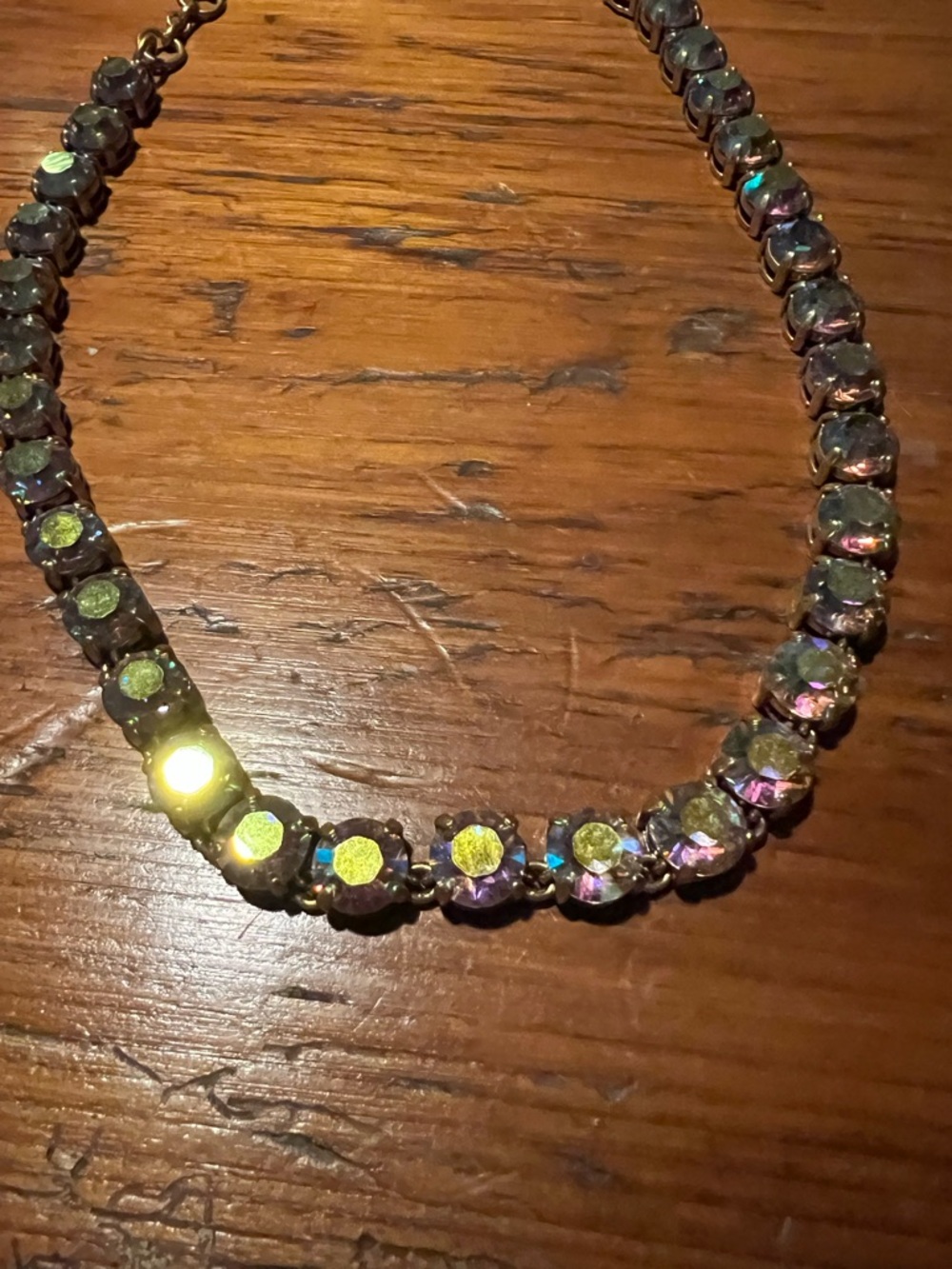 J. Crew Iridescent Crystal Tennis Necklace - Yellow and Purple Accents - Picture 2 of 3